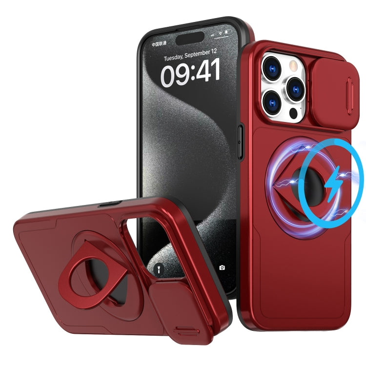 For iPhone 15 Pro Max Camshield MagSafe Ring Holder Armor Phone Case(Red) - iPhone 15 Pro Max Cases by buy2fix | Online Shopping UK | buy2fix