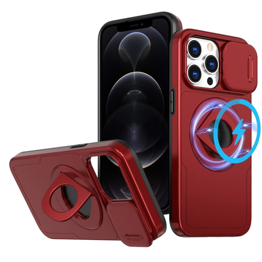 For iPhone 12 Pro Camshield MagSafe Ring Holder Armor Phone Case(Red) - iPhone 12 / 12 Pro Cases by buy2fix | Online Shopping UK | buy2fix