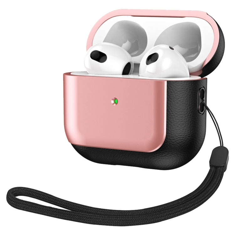 For AirPods 3 Electroplated Leather Texture Wireless Earphones Protective Case(Rose Pink) - For AirPods 3 by buy2fix | Online Shopping UK | buy2fix