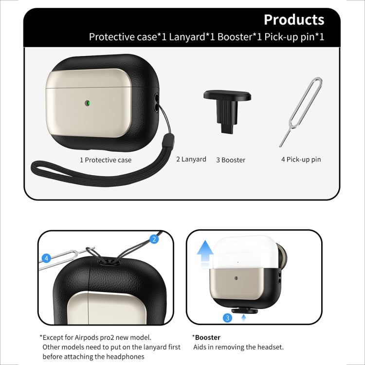 For AirPods Pro 2 Electroplated Leather Texture Wireless Earphones Protective Case(Black) - For AirPods Pro 2 by buy2fix | Online Shopping UK | buy2fix