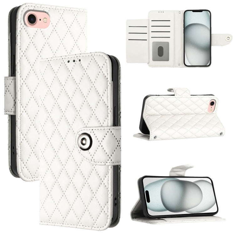 For iPhone SE 2024 Rhombic Texture Flip Leather Phone Case with Lanyard(White) - More iPhone Cases by buy2fix | Online Shopping UK | buy2fix