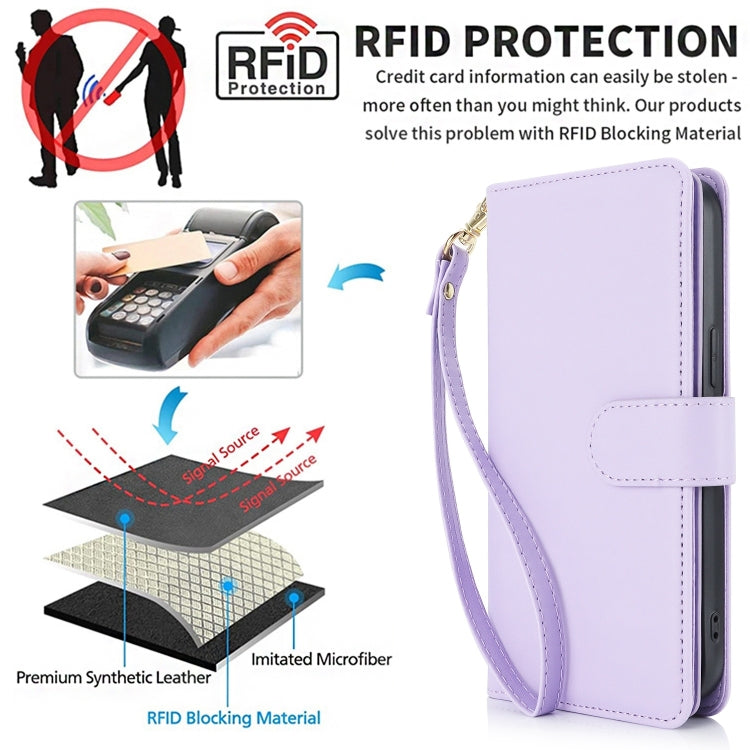 For iPhone 16 Pro Max Multi-Card Wallet RFID Leather Phone Case(Light Purple) - iPhone 16 Pro Max Cases by buy2fix | Online Shopping UK | buy2fix