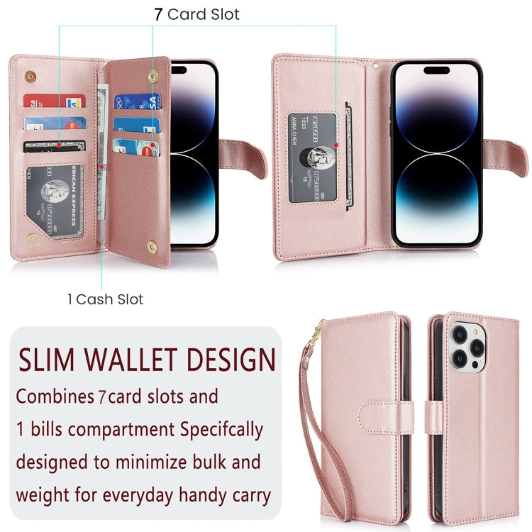 For iPhone 16 Multi-Card Wallet RFID Leather Phone Case(Rose Gold) - iPhone 16 Cases by buy2fix | Online Shopping UK | buy2fix