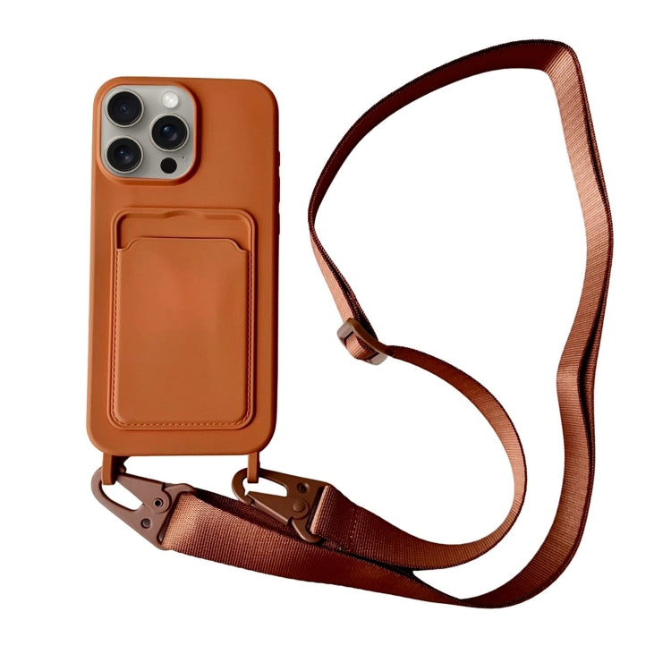 For iPhone 16 Pro Max Card Slot Liquid Silicone Phone Case with Lanyard(Brown) - iPhone 16 Pro Max Cases by buy2fix | Online Shopping UK | buy2fix