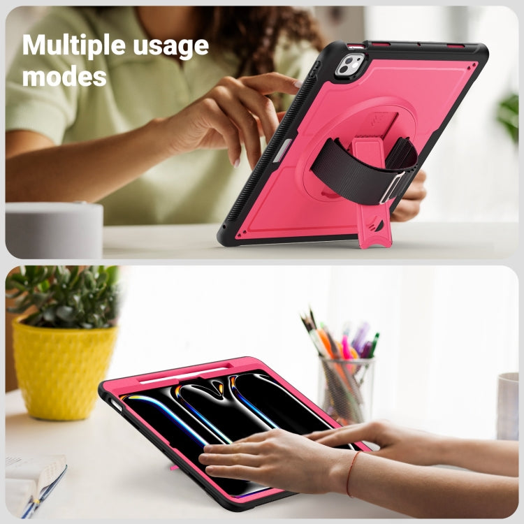 For iPad Pro 13 2024 Honeycomb Hand Grip Turntable Stand Tablet Case(Rose Red) - iPad Pro 13 2024 Cases by buy2fix | Online Shopping UK | buy2fix