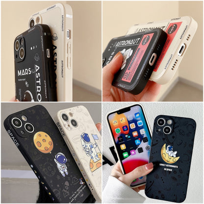 For iPhone 16 Plus Astronaut Pattern Silicone Straight Edge Phone Case(Flying Astronaut-Black) - iPhone 16 Plus Cases by buy2fix | Online Shopping UK | buy2fix