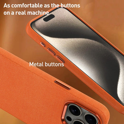 For iPhone 13 Metal Lens Frame Leather Magsafe Full Coverage Shockproof Phone Case(Orange) - iPhone 13 Cases by buy2fix | Online Shopping UK | buy2fix