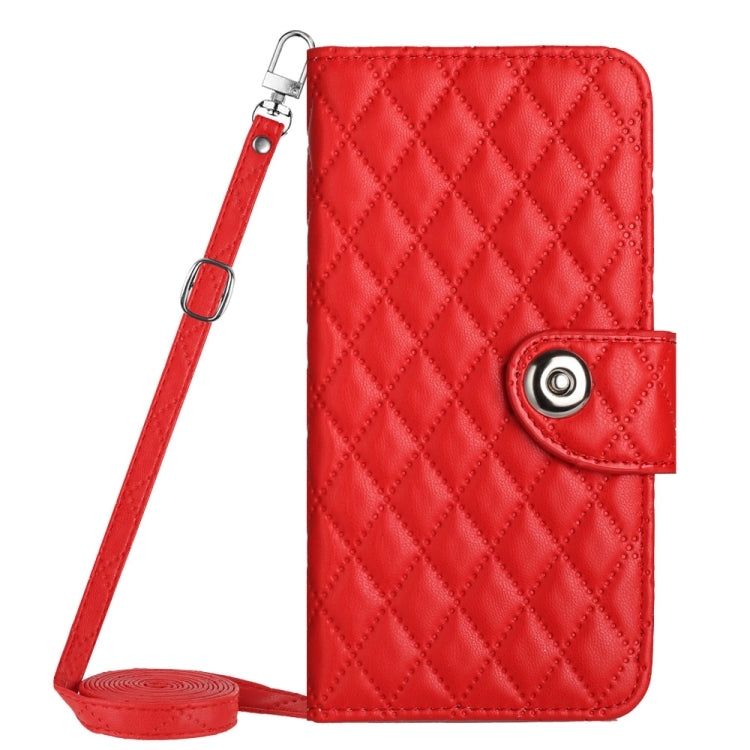 For Sony Xperia 5 V Rhombic Texture Flip Leather Phone Case with Long Lanyard(Red) - Sony Cases by buy2fix | Online Shopping UK | buy2fix