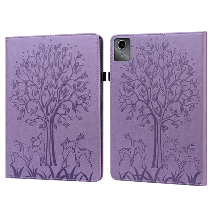 For Lenovo Tab M11 / Xiaoxin Pad 11 2024 Tree & Deer Embossed Leather Tablet Case(Purple) - Lenovo by buy2fix | Online Shopping UK | buy2fix