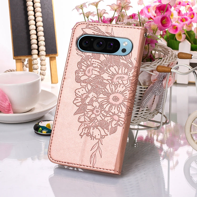 For Google Pixel 9 Embossed Butterfly Leather Phone Case(Rose Gold) - Google Cases by buy2fix | Online Shopping UK | buy2fix