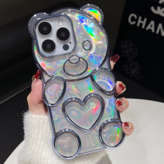 For iPhone 16 Pro Bear Shape Electroplated Laser TPU Phone Case(Blue) - iPhone 16 Pro Cases by buy2fix | Online Shopping UK | buy2fix