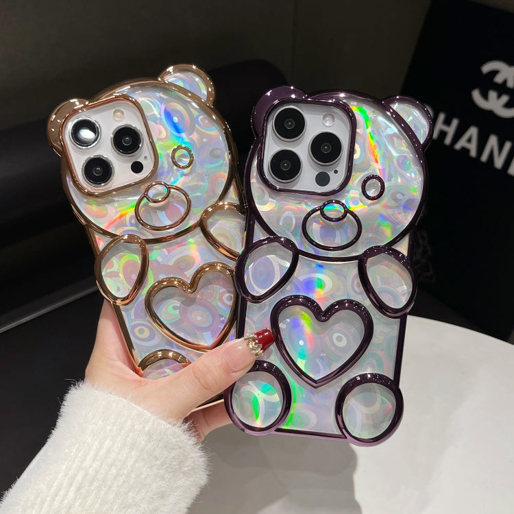 For iPhone 16 Pro Bear Shape Electroplated Laser TPU Phone Case(Blue) - iPhone 16 Pro Cases by buy2fix | Online Shopping UK | buy2fix