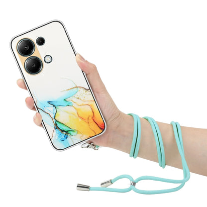 For Xiaomi Redmi Note 13 Pro 4G / Poco M6 Pro 4G Hollow Marble Pattern TPU Phone Case with Neck Strap Rope(Yellow) - Note 13 Pro Cases by buy2fix | Online Shopping UK | buy2fix