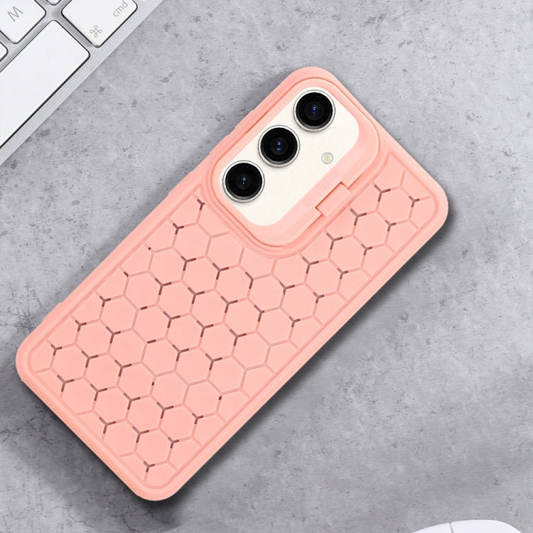 For Samsung Galaxy S24+ 5G Honeycomb Radiating Lens Holder Magsafe Phone Case(Pink) - Galaxy S24+ 5G Cases by buy2fix | Online Shopping UK | buy2fix