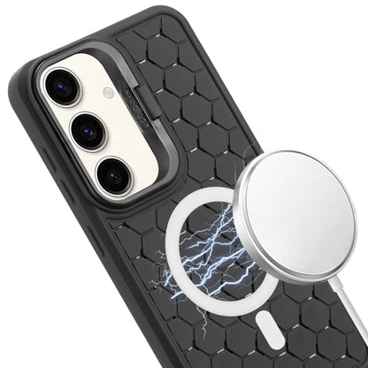 For Samsung Galaxy S24 5G Honeycomb Radiating Lens Holder Magsafe Phone Case(Black) - Galaxy S24 5G Cases by buy2fix | Online Shopping UK | buy2fix