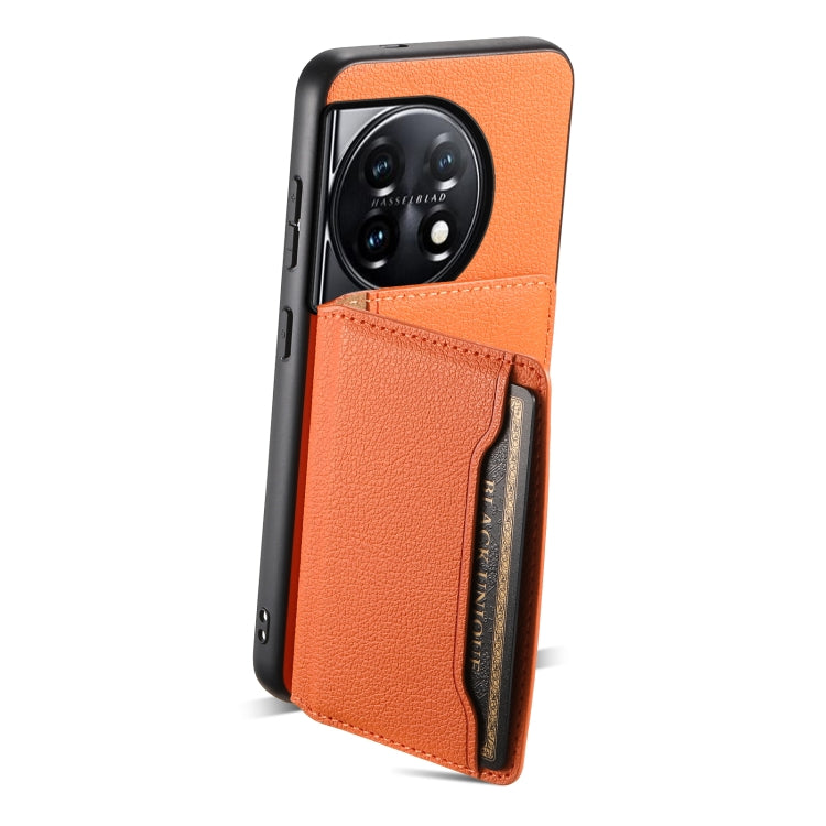 For OnePlus 11 Calf Texture Card Bag Design Full Coverage Phone Case(Orange) - OnePlus Cases by buy2fix | Online Shopping UK | buy2fix