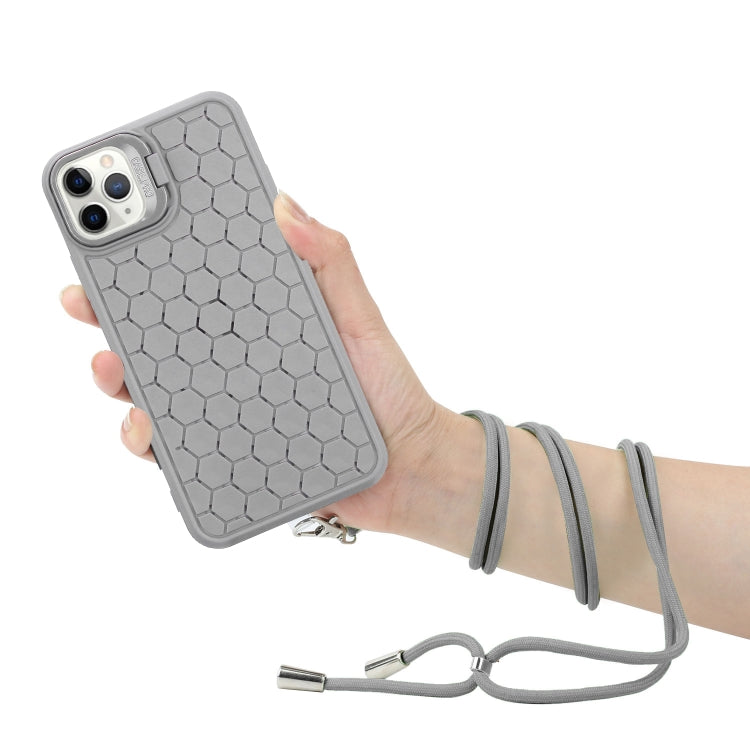 For iPhone 13 Pro Honeycomb Radiating Lens Holder Magsafe Phone Case with Lanyard(Grey) - iPhone 13 Pro Cases by buy2fix | Online Shopping UK | buy2fix