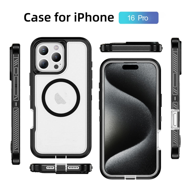 For iPhone 16 Pro Guard Magsafe Magnetic Ring Matte Phone Case(Black+Transparent) - iPhone 16 Pro Cases by buy2fix | Online Shopping UK | buy2fix