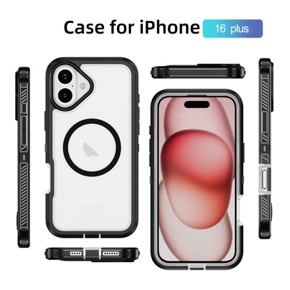 For iPhone 16 Plus Guard Magsafe Magnetic Ring Matte Phone Case(Black+Transparent) - iPhone 16 Plus Cases by buy2fix | Online Shopping UK | buy2fix