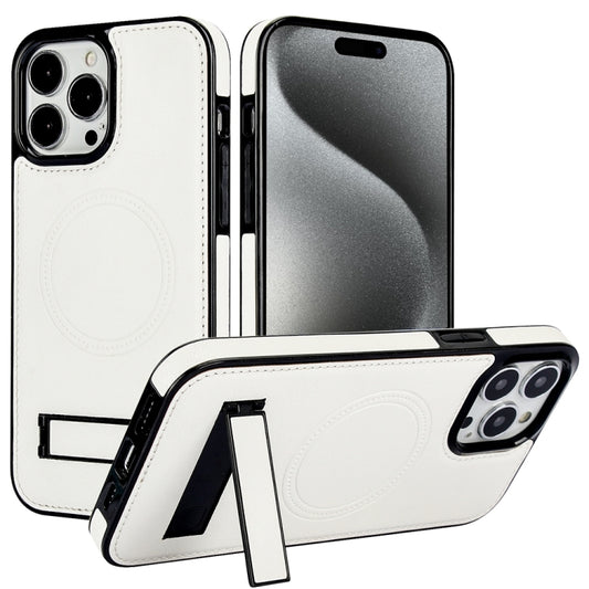 For iPhone 15 Pro Retro Leather Invisible Stand MagSafe Phone Case(White) - iPhone 15 Pro Cases by buy2fix | Online Shopping UK | buy2fix