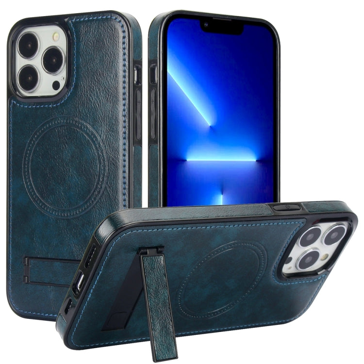 For iPhone 13 Pro Max Retro Leather Invisible Stand MagSafe Phone Case(Blue) - iPhone 13 Pro Max Cases by buy2fix | Online Shopping UK | buy2fix