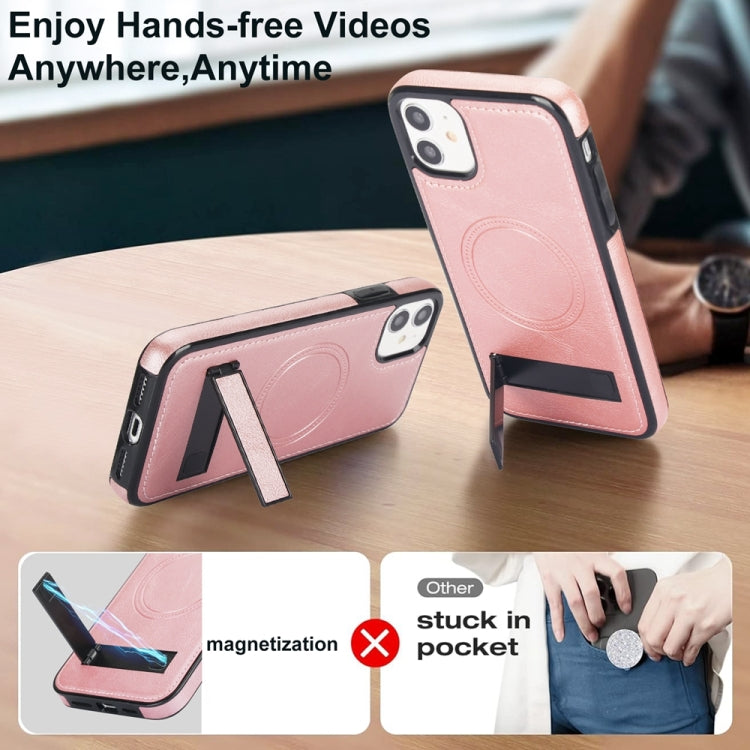 For iPhone 11 Retro Leather Invisible Stand MagSafe Phone Case(Rose Gold) - iPhone 11 Cases by buy2fix | Online Shopping UK | buy2fix