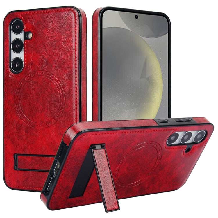 For Samsung Galaxy S24 5G Retro Leather Invisible Stand MagSafe Phone Case(Red) - Galaxy S24 5G Cases by buy2fix | Online Shopping UK | buy2fix