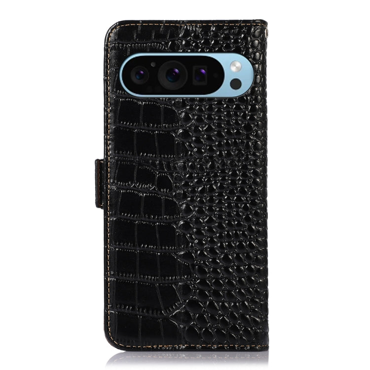 For Google Pixel 9 Crocodile Top Layer Cowhide Leather Phone Case(Black) - Google Cases by buy2fix | Online Shopping UK | buy2fix