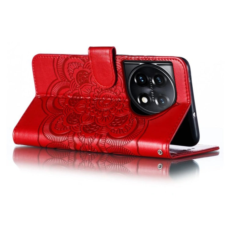 For OnePlus 11 Sun Mandala Embossing Pattern Phone Leather Case(Red) - OnePlus Cases by buy2fix | Online Shopping UK | buy2fix