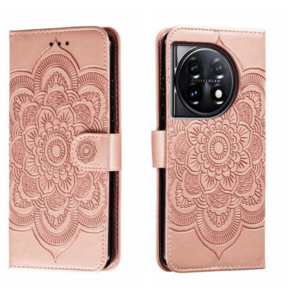 For OnePlus 11 Sun Mandala Embossing Pattern Phone Leather Case(Rose Gold) - OnePlus Cases by buy2fix | Online Shopping UK | buy2fix