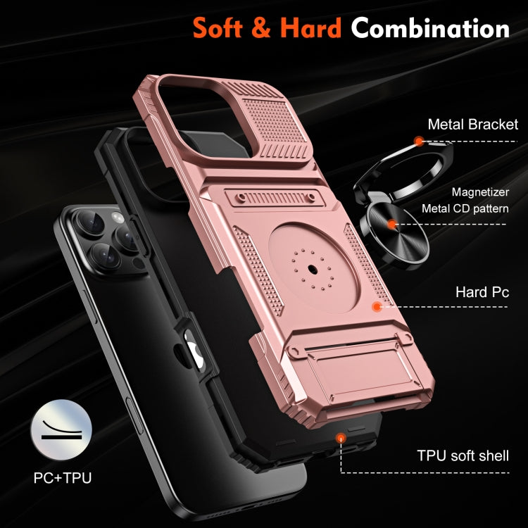 For iPhone 16 Pro TPU+PC Shockproof Card Phone Case with Metal Ring Holder(Rose Gold) - iPhone 16 Pro Cases by buy2fix | Online Shopping UK | buy2fix