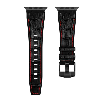 For Apple Watch Series 9 41mm Crocodile Texture Liquid Silicone Watch Band(Black Red Black) - Watch Bands by buy2fix | Online Shopping UK | buy2fix