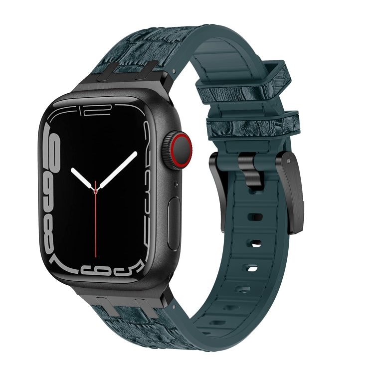 For Apple Watch Series 9 41mm Crocodile Texture Liquid Silicone Watch Band(Black Deep Green) - Watch Bands by buy2fix | Online Shopping UK | buy2fix