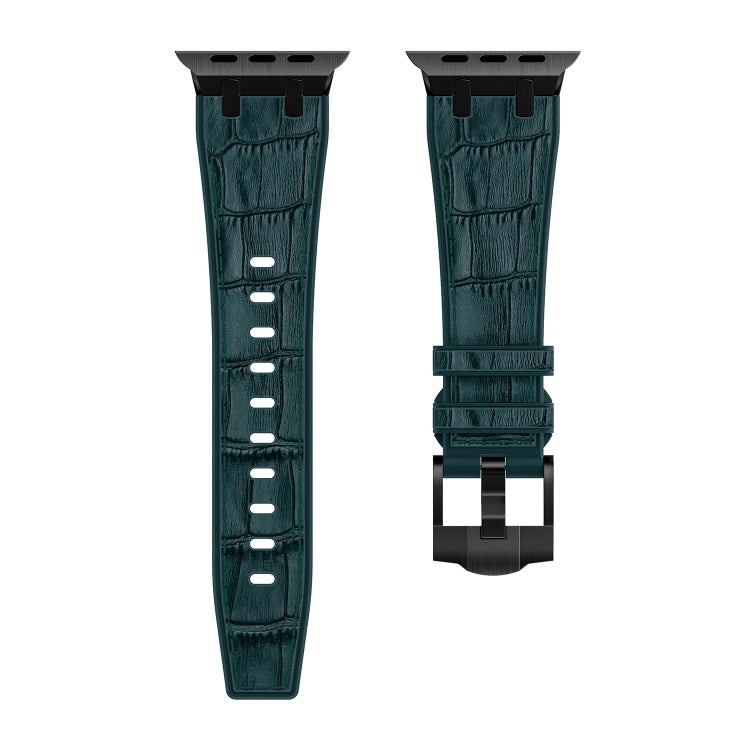 For Apple Watch Series 5 40mm Crocodile Texture Liquid Silicone Watch Band(Black Deep Green) - Watch Bands by buy2fix | Online Shopping UK | buy2fix