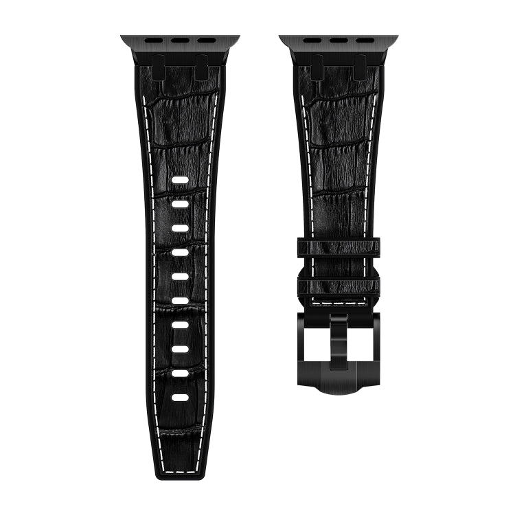 For Apple Watch Series 2 38mm Crocodile Texture Liquid Silicone Watch Band(Black White Black) - Watch Bands by buy2fix | Online Shopping UK | buy2fix