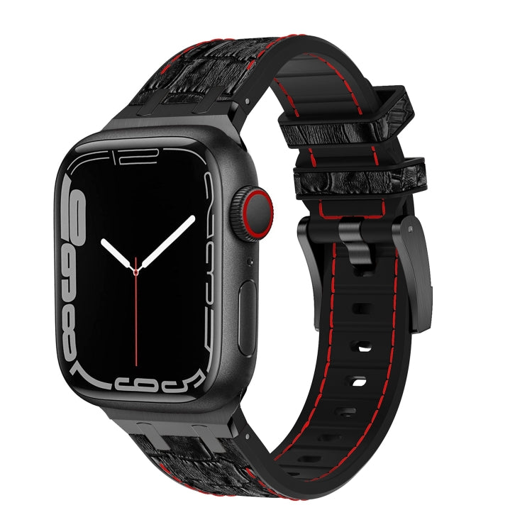 For Apple Watch 42mm Crocodile Texture Liquid Silicone Watch Band(Black Red Black) - Watch Bands by buy2fix | Online Shopping UK | buy2fix