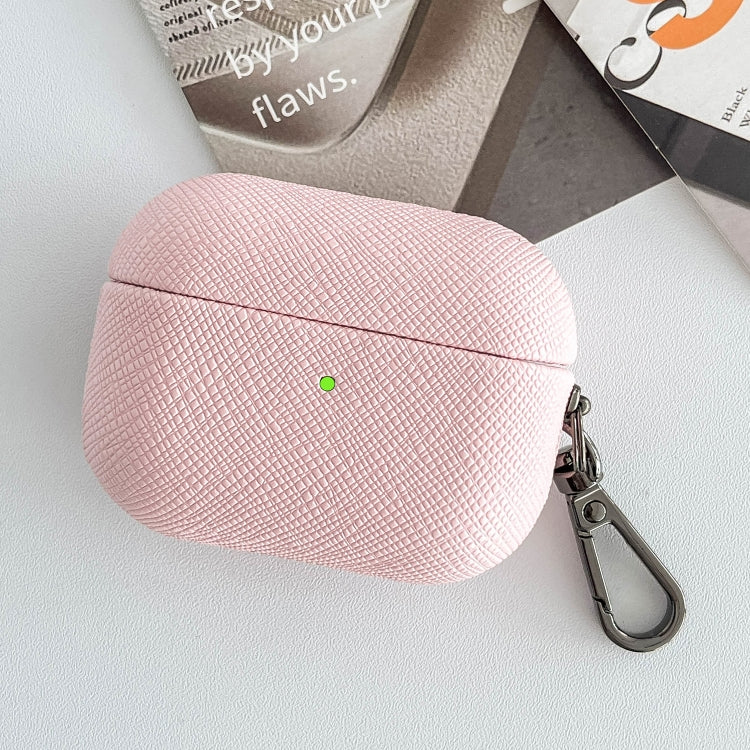 For AirPods Pro Cross Texture PU Leather Bluetooth Earphone Protective Case(Pink) - For AirPods Pro by buy2fix | Online Shopping UK | buy2fix