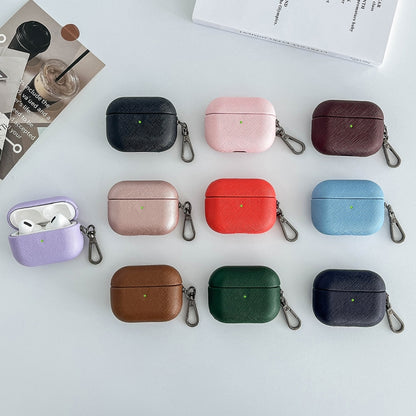 For AirPods 3 Cross Texture PU Leather Bluetooth Earphone Protective Case(Dark Blue) - For AirPods 3 by buy2fix | Online Shopping UK | buy2fix