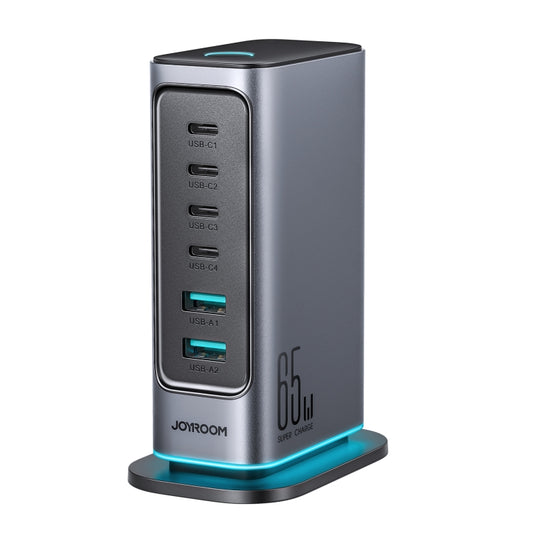 JOYROOM JR-TCM02 6 in 1 65W GaN 4 USB-C & 2 USB-A Multi-port Charger, Power Plug:EU Plug(Dark Gray) - Multifunction Charger by JOYROOM | Online Shopping UK | buy2fix