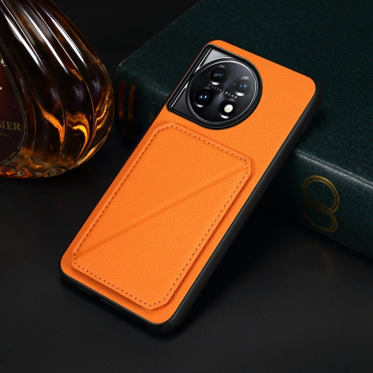 For OnePlus 11 D04 Calf Texture Dual Card Slot Holder Phone Case(Orange) - OnePlus Cases by buy2fix | Online Shopping UK | buy2fix