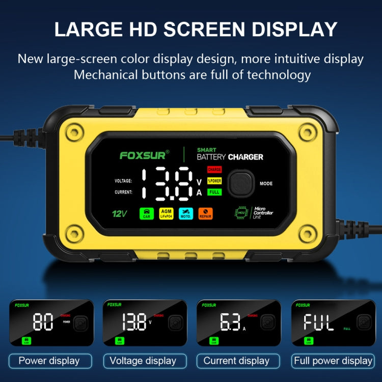 FOXSUR 7A 12V Car / Motorcycle Smart Battery Charger, Plug Type:UK Plug(Yellow) - Battery Charger by FOXSUR | Online Shopping UK | buy2fix