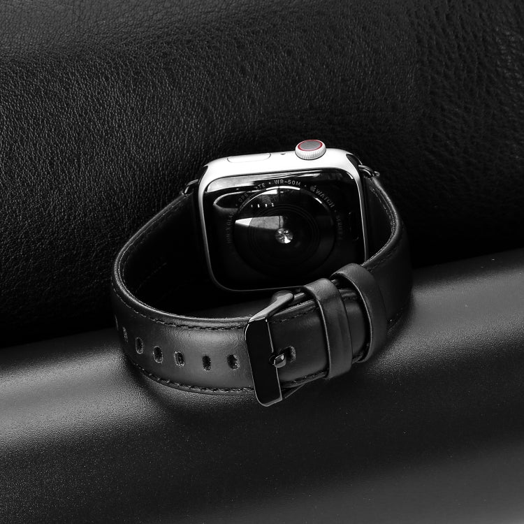 For Apple Watch SE 2023 44mm DUX DUCIS Business Genuine Leather Watch Strap(Black) - Watch Bands by DUX DUCIS | Online Shopping UK | buy2fix