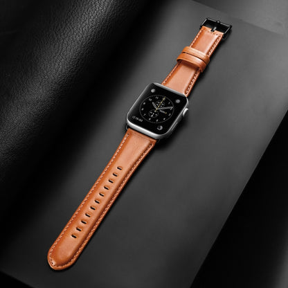 For Apple Watch Series 9 41mm DUX DUCIS Business Genuine Leather Watch Strap(Khaki) - Watch Bands by DUX DUCIS | Online Shopping UK | buy2fix