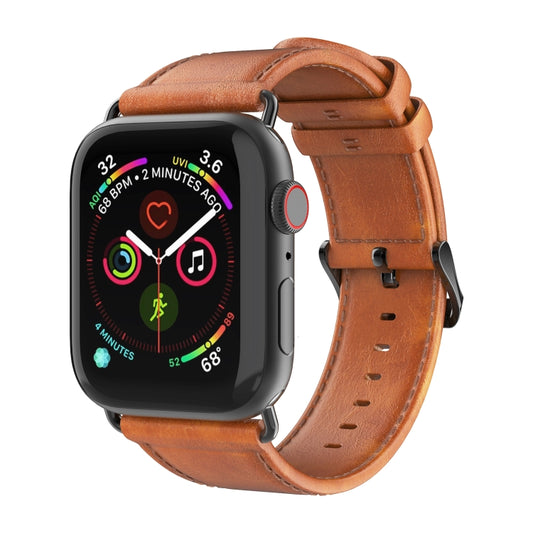 For Apple Watch Series 8 45mm DUX DUCIS Business Genuine Leather Watch Strap(Khaki) - Watch Bands by DUX DUCIS | Online Shopping UK | buy2fix