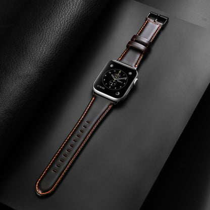 For Apple Watch SE 44mm DUX DUCIS Business Genuine Leather Watch Strap(Coffee) - Watch Bands by DUX DUCIS | Online Shopping UK | buy2fix