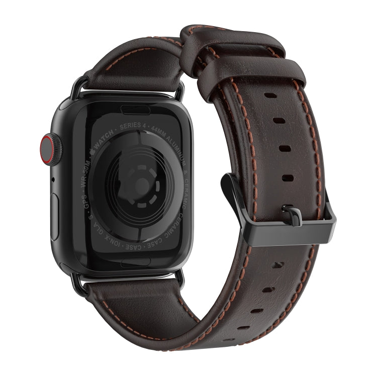 For Apple Watch Series 4 44mm DUX DUCIS Business Genuine Leather Watch Strap(Coffee) - Watch Bands by DUX DUCIS | Online Shopping UK | buy2fix