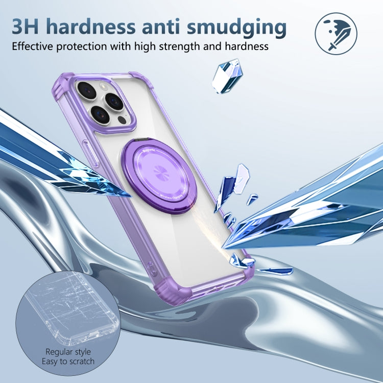 For iPhone 12 Pro Gold Shield CD Pattern MagSafe Magnetic Phone Case with Rotating Stand(Transparent Purple) - iPhone 12 / 12 Pro Cases by buy2fix | Online Shopping UK | buy2fix
