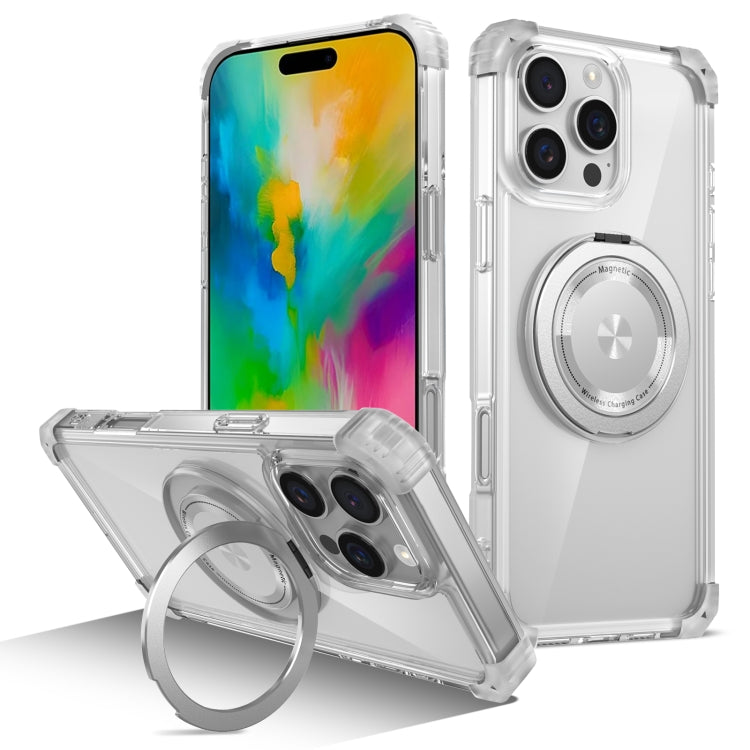 For iPhone 16 Pro Max Gold Shield CD Pattern MagSafe Magnetic Phone Case with Rotating Stand(Transparent) - iPhone 16 Pro Max Cases by buy2fix | Online Shopping UK | buy2fix