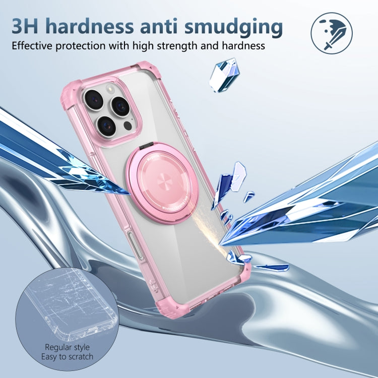 For iPhone 16 Pro Gold Shield CD Pattern MagSafe Magnetic Phone Case with Rotating Stand(Transparent Pink) - iPhone 16 Pro Cases by buy2fix | Online Shopping UK | buy2fix