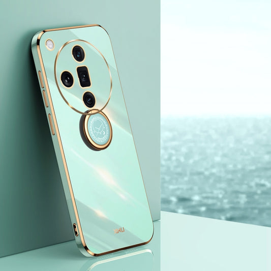 For OPPO Find X7 5G XINLI Straight Edge 6D Electroplate TPU Phone Case with Ring Holder(Mint Green) - OPPO Cases by XINLI | Online Shopping UK | buy2fix